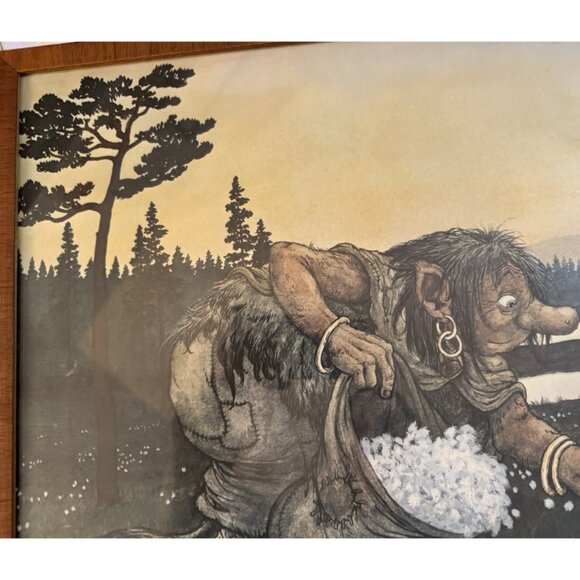 Vintage Rolf Lidberg Troll Art ‘Night On The Marsh/Cotton Grass” Print Framed - Picture 5 of 11